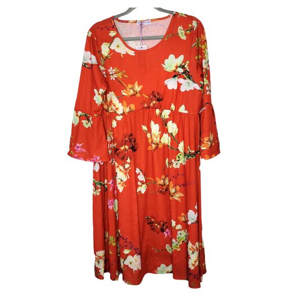 BlueBelle Maternity Orange Floral Bell Sleeve Stretch Flow Maternity Dress Sz 16 - Picture 3 of 6